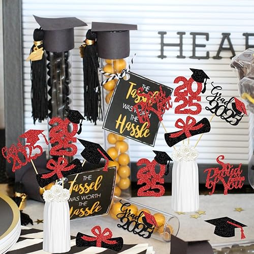 Miniatura 10 de Centros de mesa de graduación 2023, centros de mesa de graduación dorados para mesas 2023, decoraciones de mesa de graduación 2023, 24 unidades