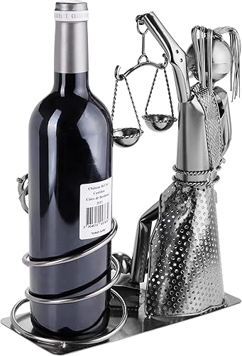Miniatura 4 de BRUBAKER Soporte para botella de vino Lady Justice con serpiente, soporte para botellas de escultura de metal, figura de metal, regalo de vino para
