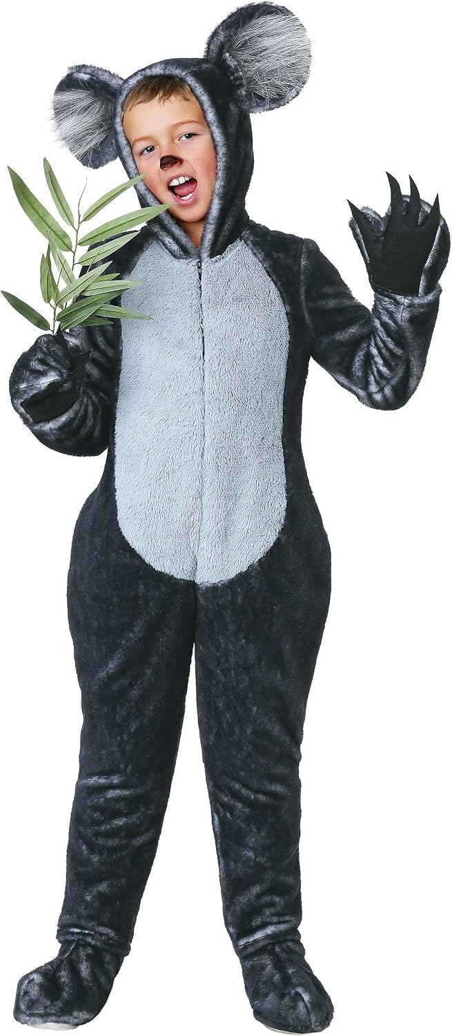 Koala Bear Halloween Costume for Kids | Cosplay Australian Outback Animal Jumpsuit with Hood and Mitts