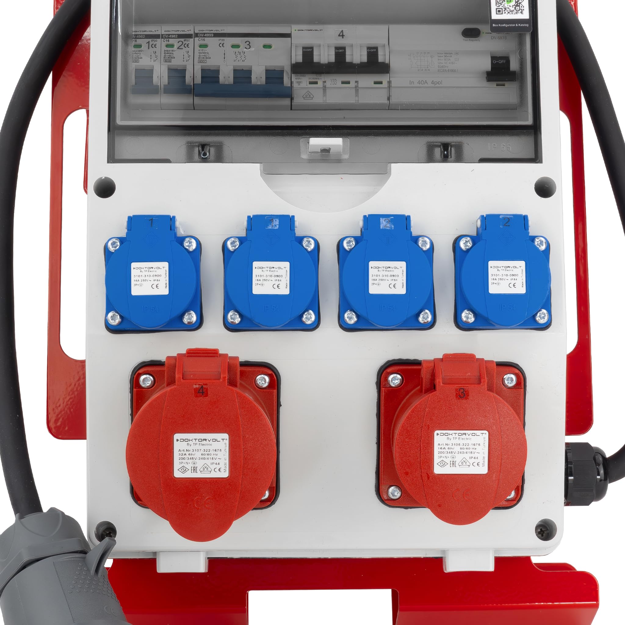 Baustromverteiler mit Ständer und Kabel FI-Schalter SET-S/FI 32A 16A CEE-Steckdose 4x230V Schuko-Steckdose Stromverteiler Doktorvolt