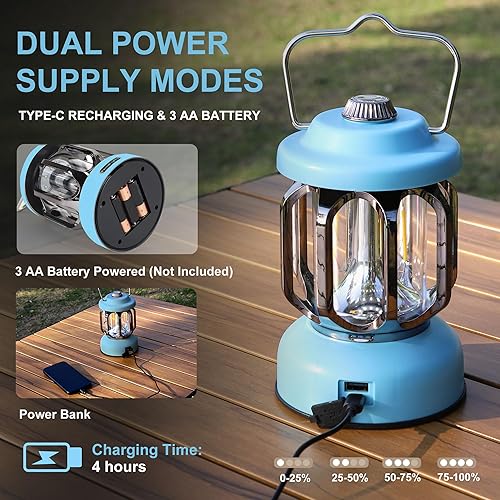 Miniatura 7 de Linternas LED recargables para campamento, luces vintage para acampar, funcionan con pilas, luces portátiles retro de metal para senderismo,