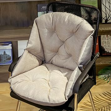 Chair Cushion Seat Cushions for Office,Non Slip Backrest Linen Chair Pad Soft Thicken Cushion with Ties for Dining Chairs Patio Outdoor-Khaki 45x53 cm18x21 inch
