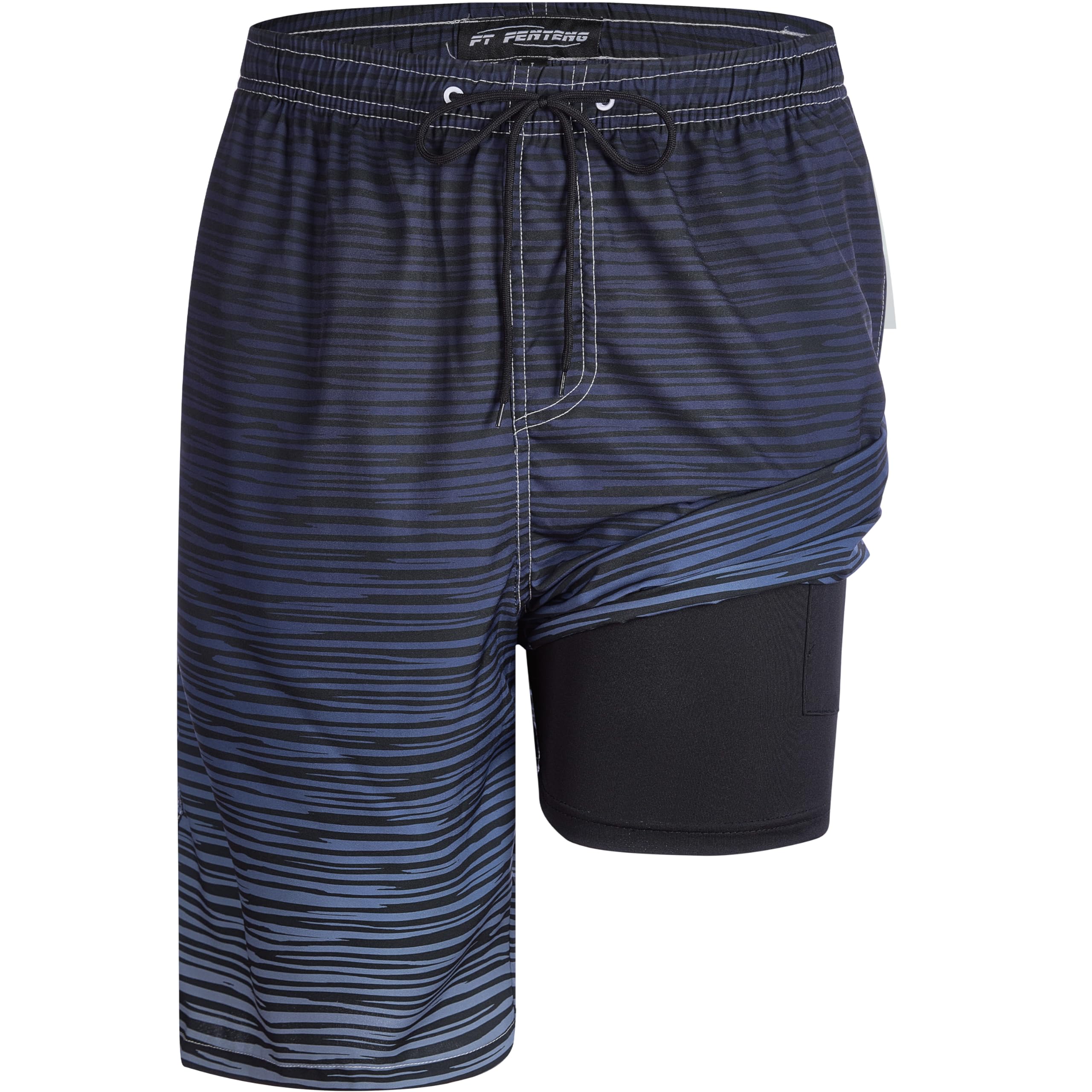 FT FENTENG Mens Swim Trunks with Compression Liner 9" Big and Tall Board Shorts 2 in 1 Quick Dry Long Swimwear Bathing Suits