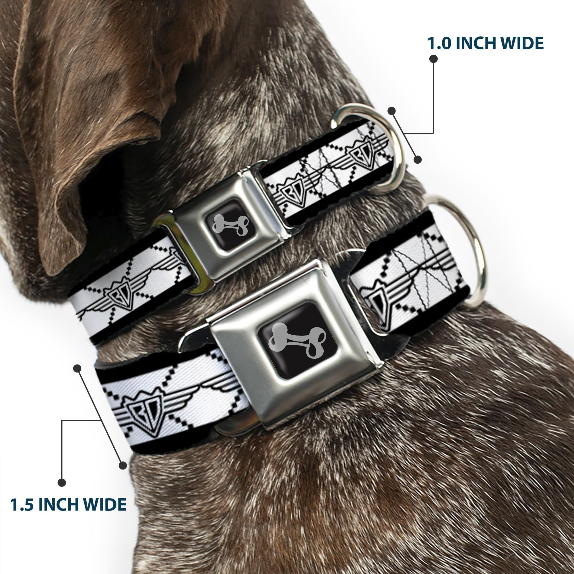 Buckle-Down DC-W32862-WL obroża dla psa z pasem bezpieczeństwa, szeroka duża, BD monogram 2 biały/czarny
