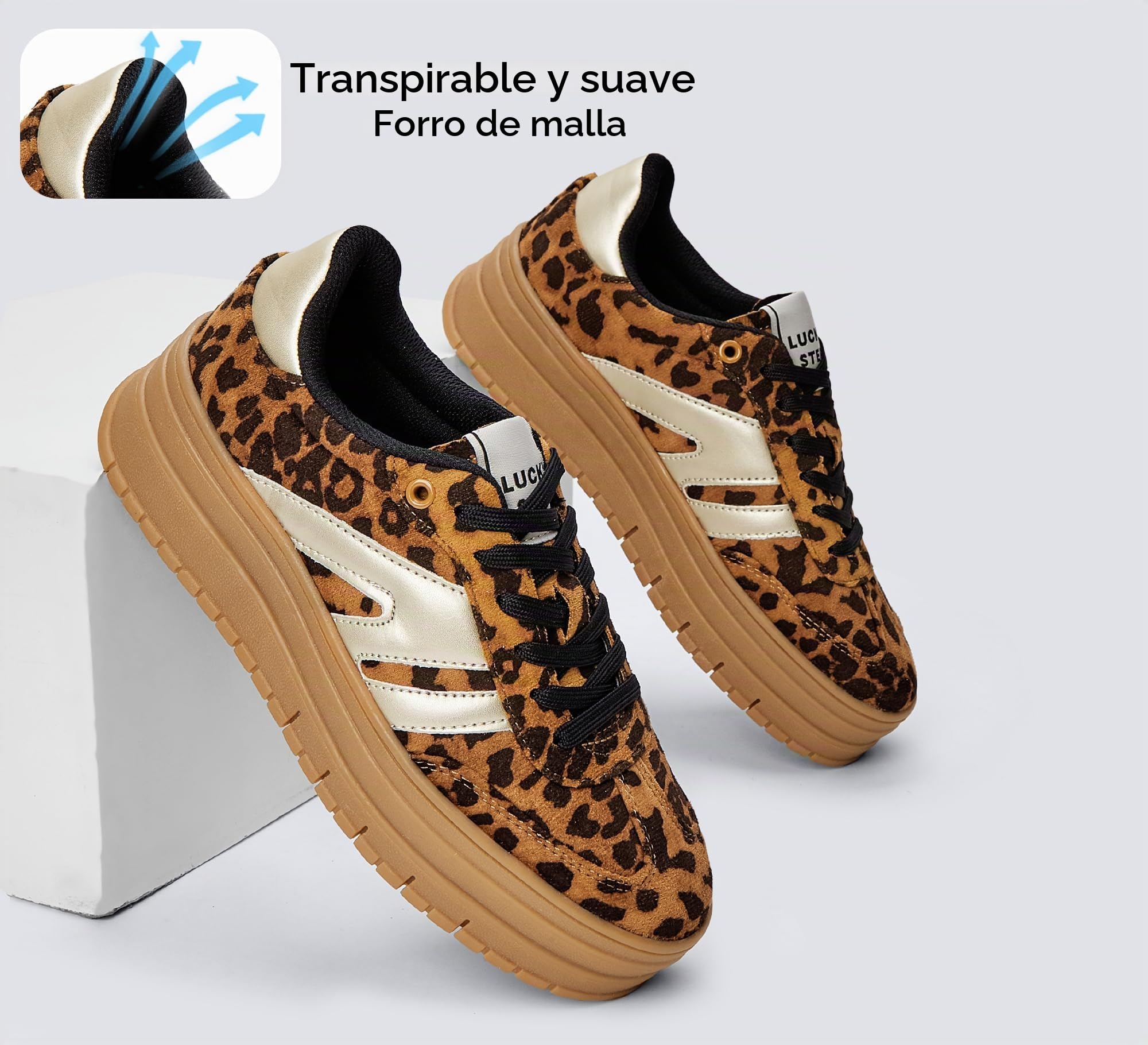 LUCKY STEP Zapatillas Plataforma Mujer - Cuña Clásica Lona Retro Tobillo Bajo Cómodas Diarias