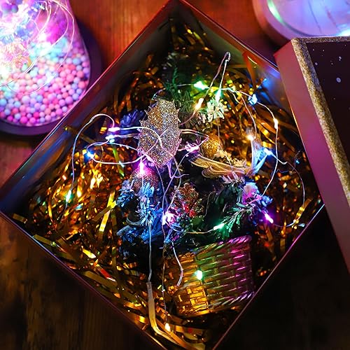 Miniatura 7 de FTEOYEL Paquete de 12 guirnaldas de luces de hadas, 7 pies, 20 luces LED a pilas, impermeables, de alambre de metal, para regalos, cumpleaños,