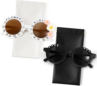 Flower Girl Page Boy Sunglasses - Ring Bearer Daisy Flora Round Shaped Sunglasses, Wedding Party Accessories Gift