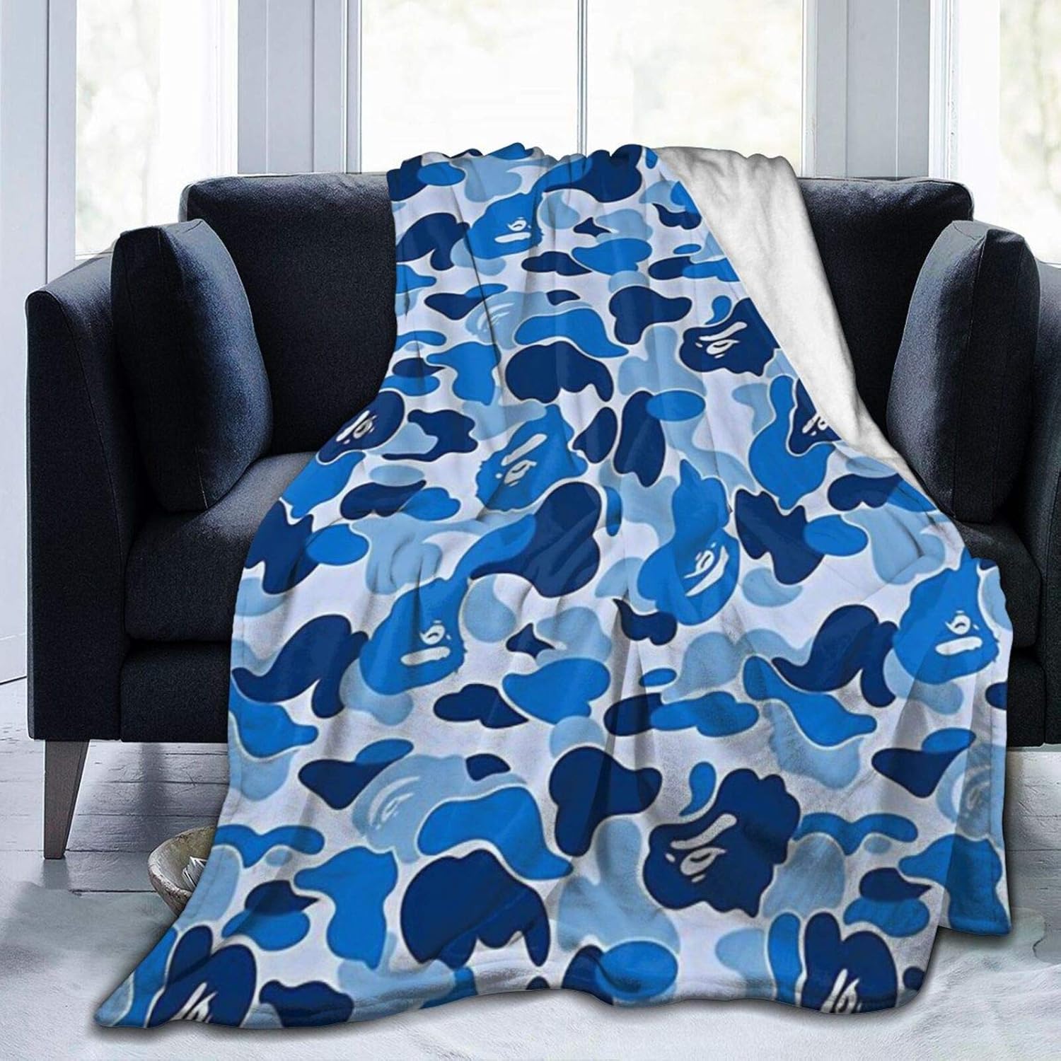 Blue Bape Camo UltraSoft Lightweight Blanket Flannel Throw Blanket50