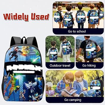 Roblx Backpack School Bag Boys Teen- Roblx Rucksack with Adjustable Shoulder Straps, Students Schoolbag Anime Book Bags, Kids Schoolbag Backpack Gifts for Game Fans Children Lightweight High Capacity