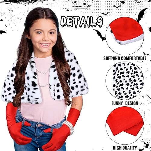 Miniatura 2 de Yaomiao Kids Girl 5 Pcs Halloween Faux Stole Accessories Set Black and White Scarf Red Gloves for 1920s Costume Cosplay Party