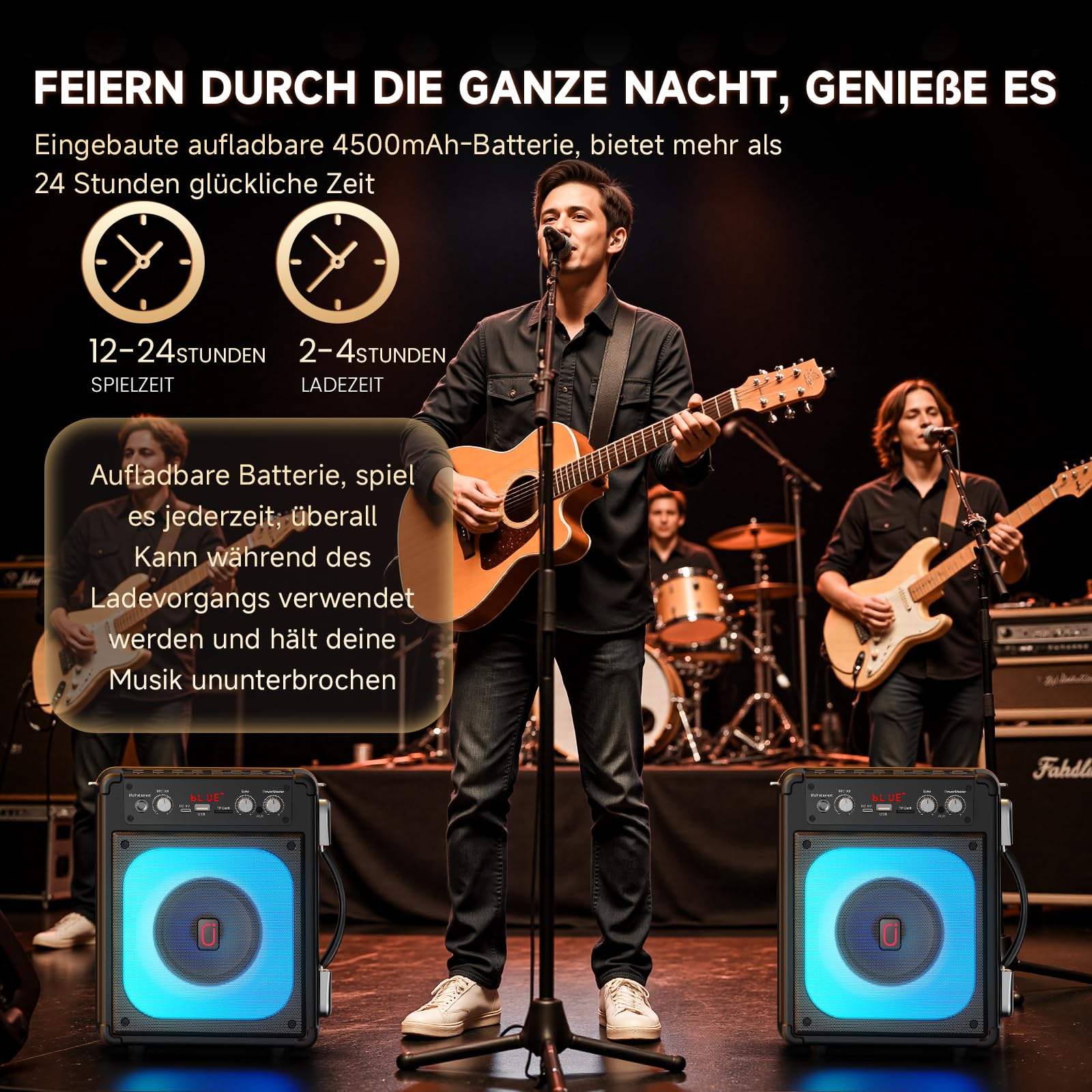 HWWR Karaoke Maschine mit 2 Kabellosen Mikrofonen, Tragbarer Bluetooth Lautsprecher mit LED-Licht & Schultergurt, TWS Partybox für Erwachsene & Kinder, PA System für Zuhause & Outdoor