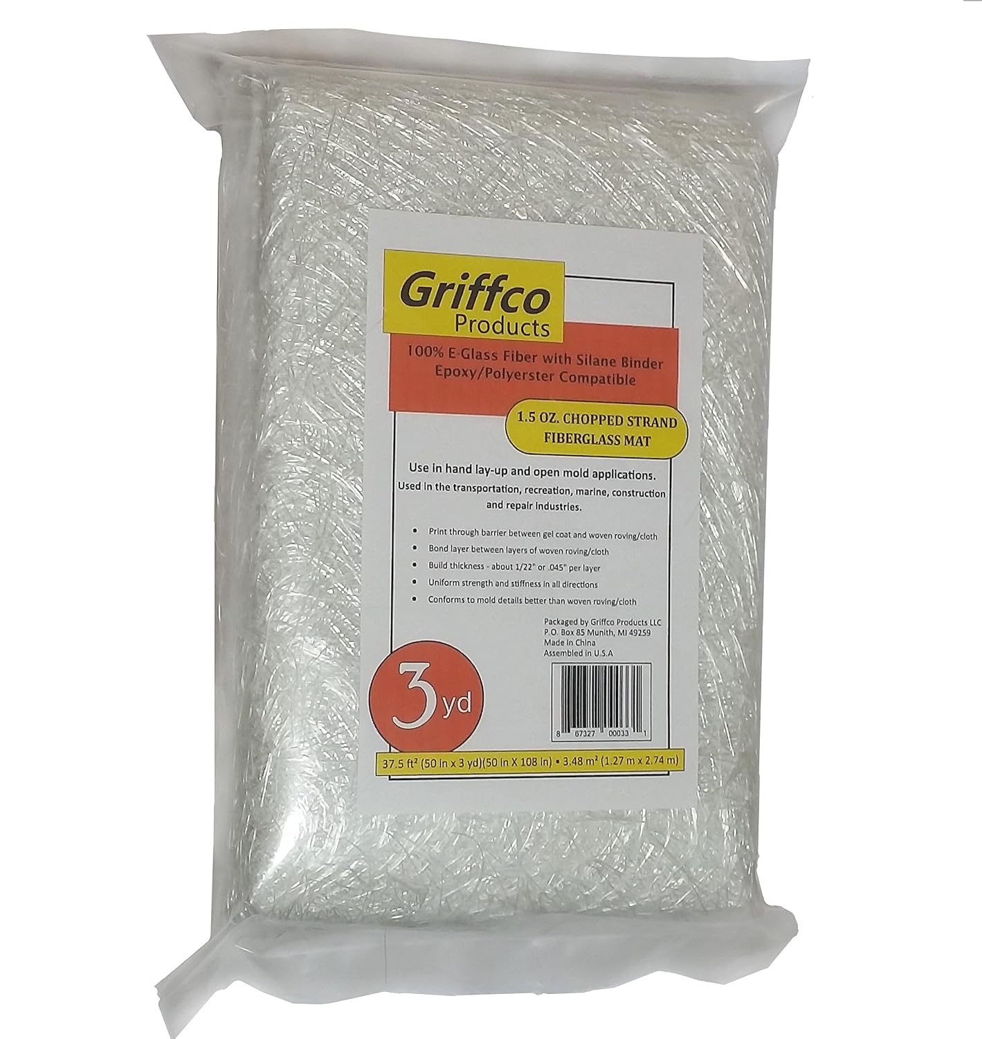 1.5 Oz. Fiberglass Chopped Strand Mat - 3 Yards X 50" Wide for Hand Layup, Vacuum Bagging or Molding Composites with Epoxy, Polyester or Vinyl Ester Resins