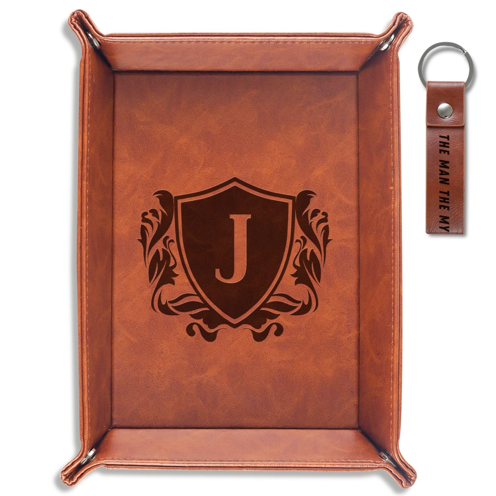 INNObeta Initial Valet Tray, Desktop Storage Organizer, PU Leather Bedside Tray Key Coin Holder, Personalised Gifts for Men, Birthday, Christmas,
