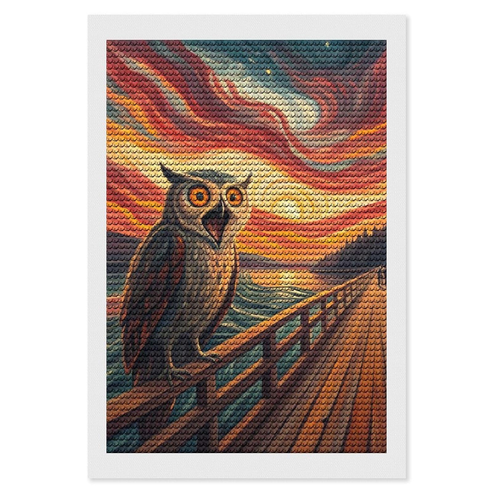 Junmoney Screaming Owl on A Pier at Sunset Diamond Art Kit 8"x12", for Beginners, Vintage Style Decor, Good for Quiet Evenings, Festive Craft Gift