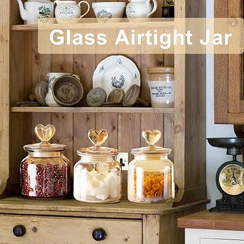 Miniatura 2 de BigNoseDeer Tarro de vidrio en forma de corazón de 22 onzas con tapa hermética  Contenedores de almacenamiento de alimentos de cocina para azúcar,