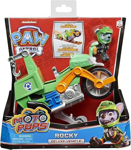 Miniatura 2 de Paw Patrol Moto Pups Rocky's Deluxe - Vehículo de motocicleta con función de ruedas y figura multicolor, XL
