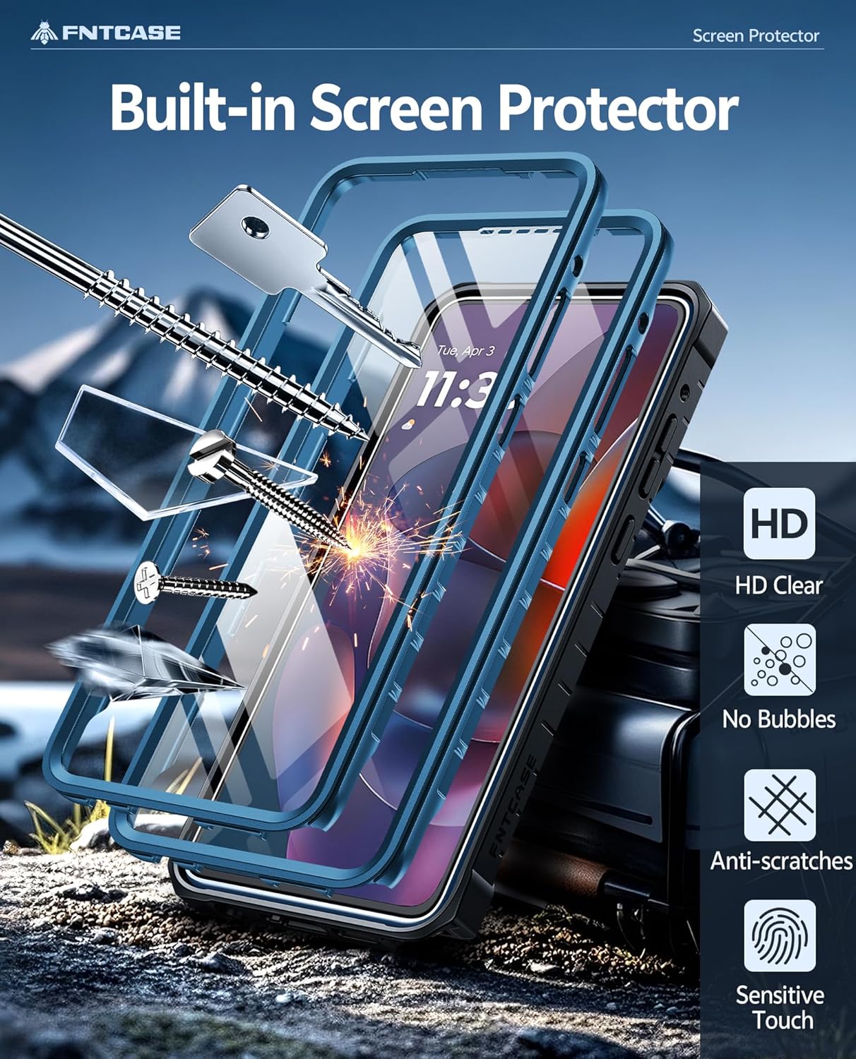 FNTCASE for Motorola Moto G-Stylus-2026 Case: with [Built-in Screen Protector & Kickstand] [2 Front Frames] [Military-Grade Drop Protection] Heavy Duty Shockproof Rugged Protective Cover Blue