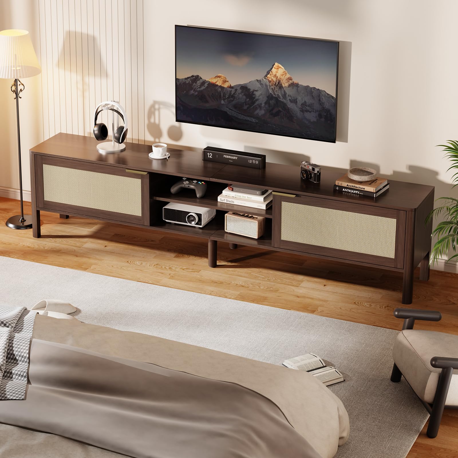 IKALIFE Mueble TV Salon Madera 180cm para Televisor 80 Pulgadas Marrón | Mueble TV con 2 Puertas y Almacenamiento, Mesa TV con Gestión de Cables, Mueble television Moderno para Salon y Dormitorio