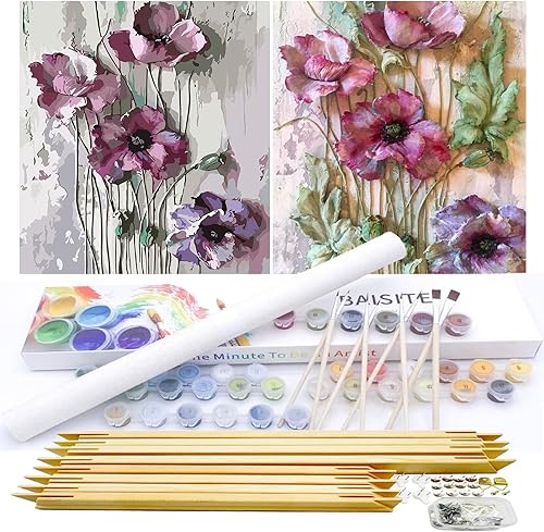 Miniatura 242 de Baisite 1112 Pintura por números, para adulto, principiante, niño, 12 pulgadas de ancho x 16 pulgadas de largo, 2 lienzos, 8 pinceles de madera