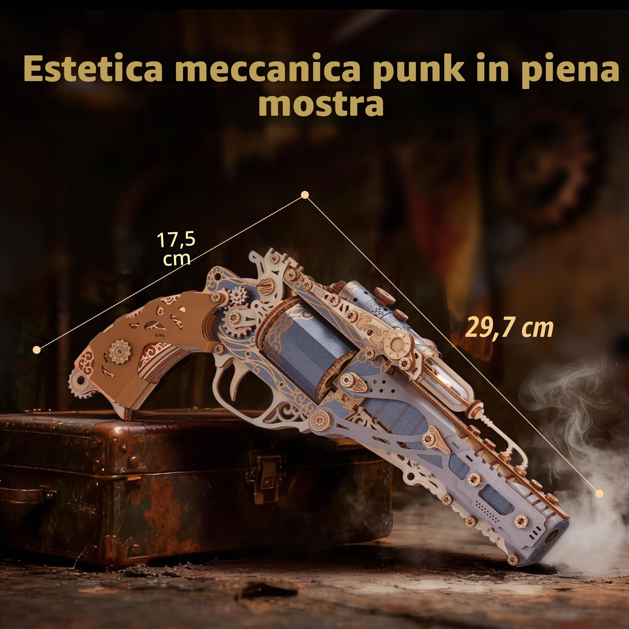 FUNPOLA Puzzle 3D in legno Modello Revolver Steampunk – Kit di montaggio DIY del revolver meccanico, regalo creativo per adulti e adolescenti (Nero)