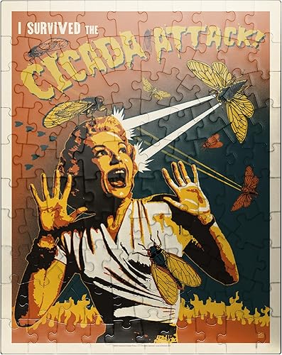 Miniatura 7 de MyPuzzle Cicada Invasion: Screaming Woman, póster vintage, rompecabezas prémium de 500 piezas para adultos
