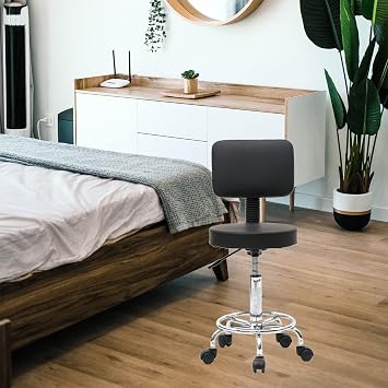 Round Rolling Bar Stools, Swivel Bar Stool with High Back Adjustable Drafting Bar Chairs Counter Height Stool with Footrest, for Studio,Dental,Office,Salon and Counter,Home Desk ChairsBlcak