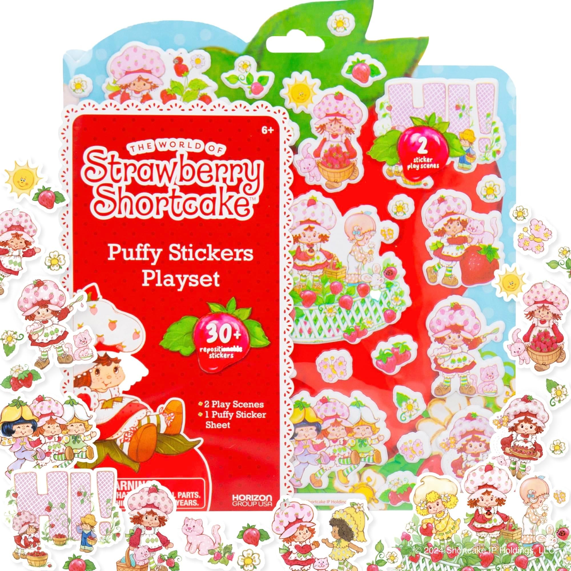Strawberry Shortcake Puffy Sticker Playset, Cute Puffy Stickers & Double-Sided Play Scene, Sticker Books for Kids, Toddler Activity Book, Kids Activities, Reusable Sticker Book
