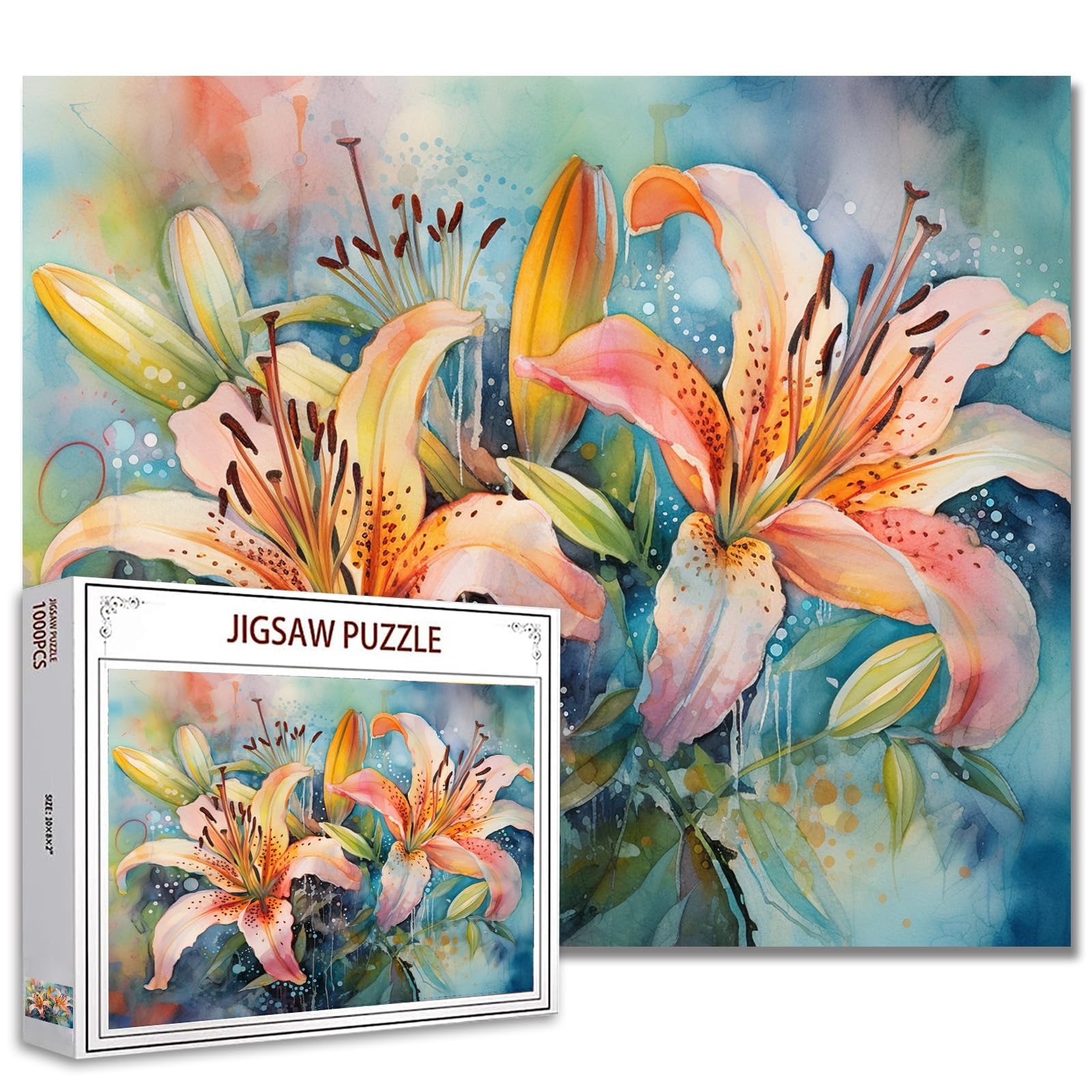 Tucocoo Lily Flowers Puzzle 1000 Piece Puzzles for Adults, Watercolour Flower Landscape Art Puzzles for Demanding Family Activities, 70 x 50 cm, DIY Jigsaw Puzzles for Home Decoration, Gifts โ image 1