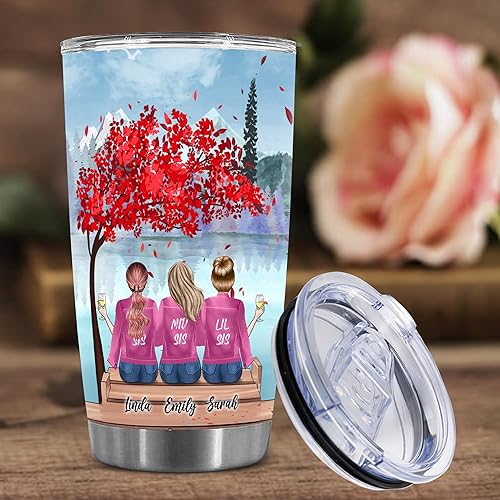 Miniatura 3 de WHIDOBE Vaso personalizado para hermana (3 hermanas), taza de café personalizada para hermana con avatares, nombres, citas, regalos de cumpleaños
