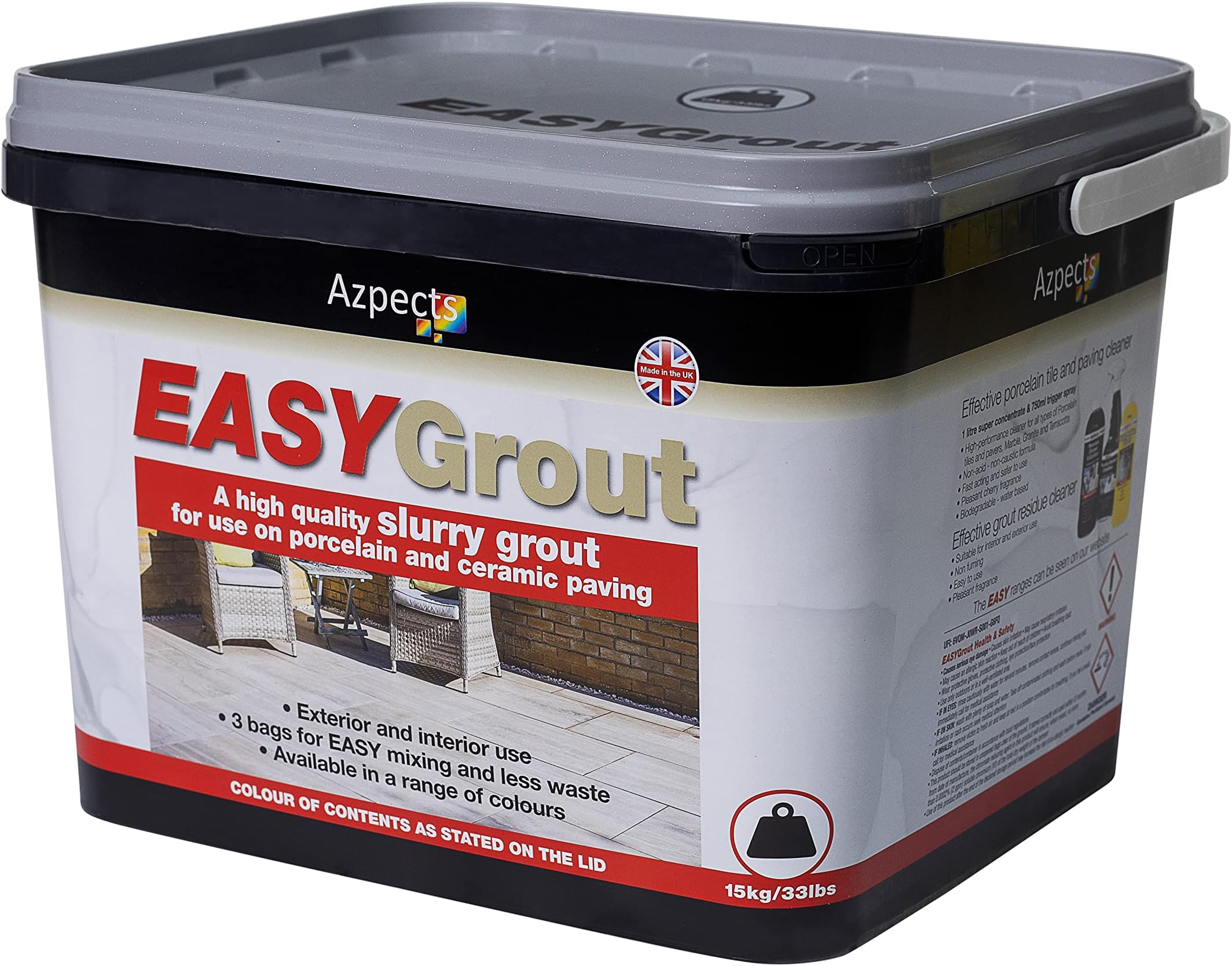 EASYGrout Flow Slurry Patio Grout For Outdoor & Indoor Ceramic Or Porcelain Floor Tiles 15kg Flowable All Weather Paving Jointing Compound Easy Mix With Water, Covers Up To 20m² - Argent