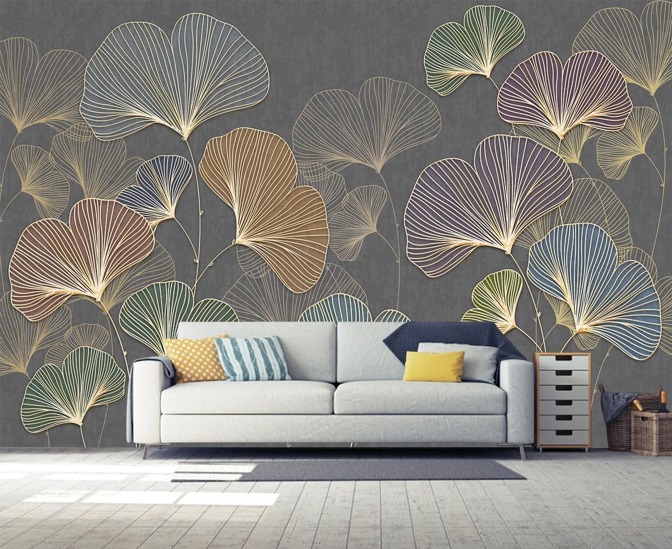Ginkgo Leaf Wall Mural Wallpaper for Living Room Bedroom?Not Peel and Stick? CYBH-914 130" x 95"