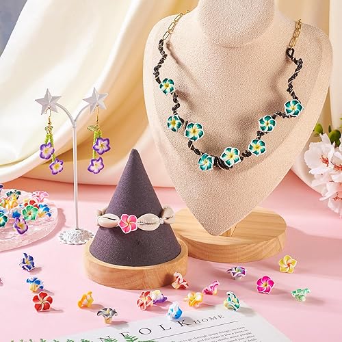 Miniatura 35 de Craftdady 200 cuentas sueltas de arcilla polimérica Plumeria Flower Spacer de 0.472 x 0.315 in, colores mezclados al azar, 5 pétalos, cuentas Flores