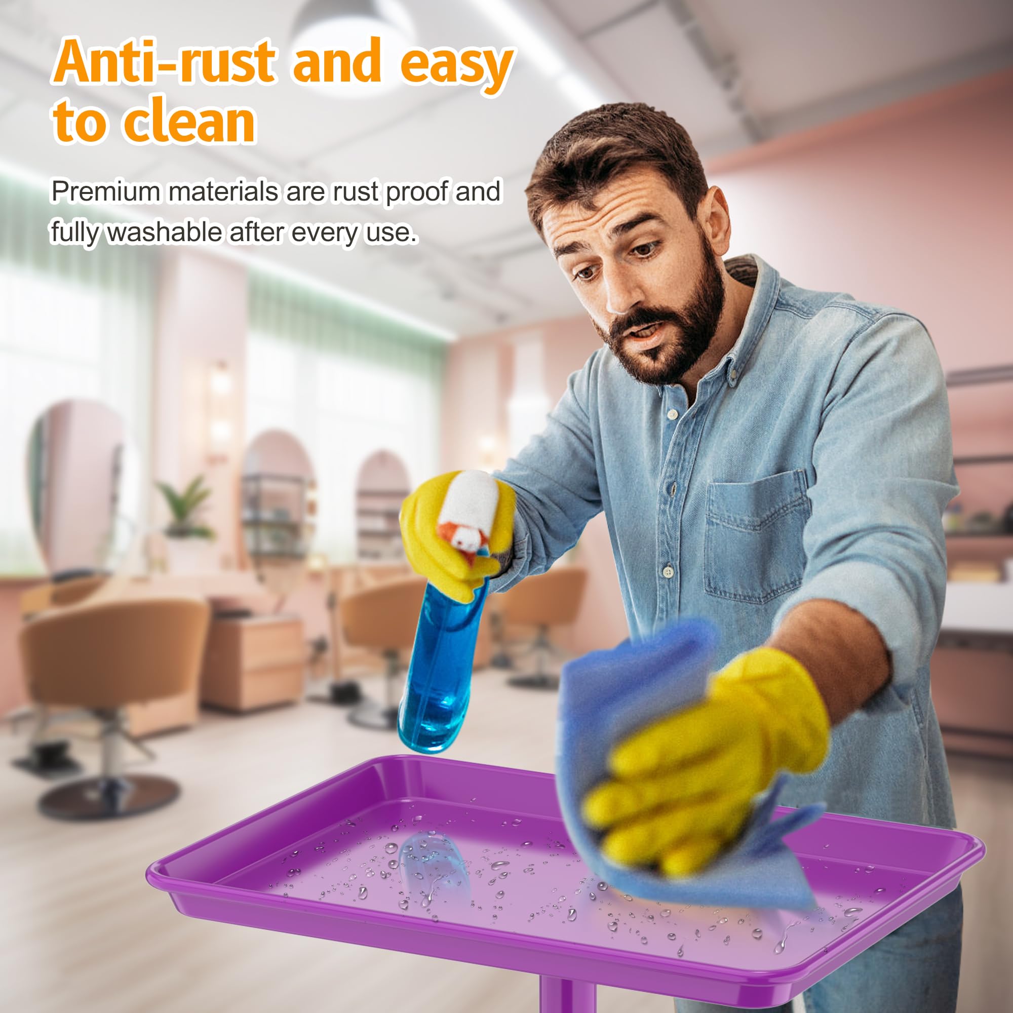 DEER BEAUTY Salon Tray on Wheels - Premium Aluminum Tattoo Tray Rolling Trolley - Adjustable Salon Service Rolling Tray Hairdresser Cart with Clinic Spa Rolling Tray Wheels ()