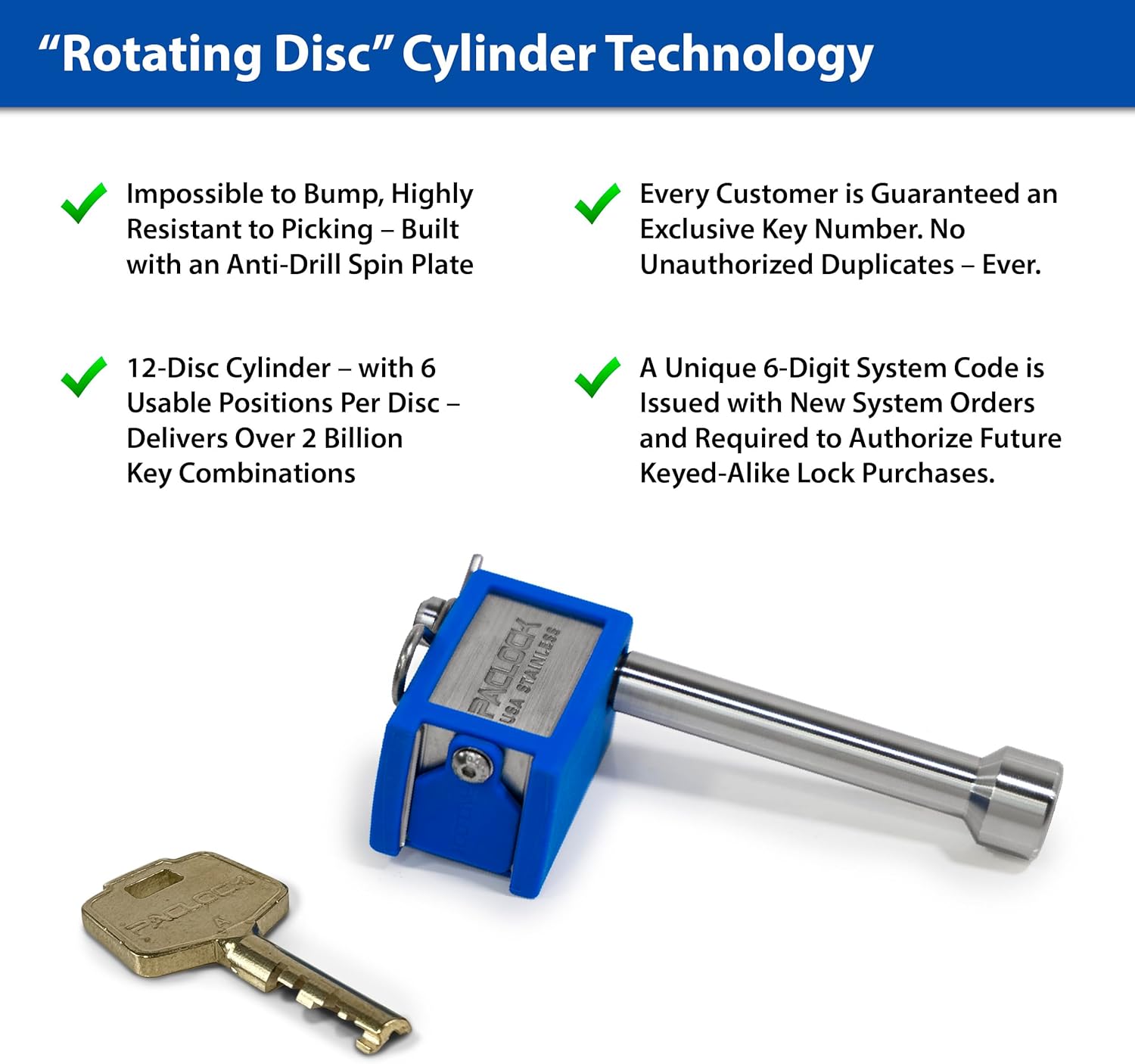PACLOCK's 80-Series Trailer Hitch Lock, High Security Rotating Disc, 300" Pin, U-Pick! Keyed Alike w/ 1 Key, Stainless Steel