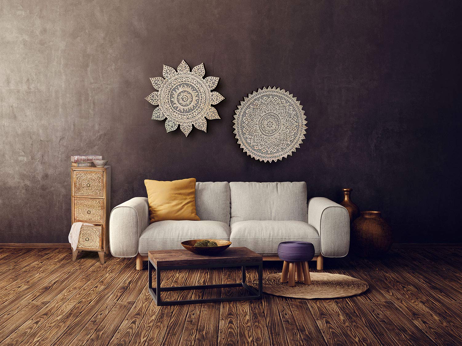 Orientalisches Wandbild Sole modern aus Holz in Braun-Schwarz 40 cm