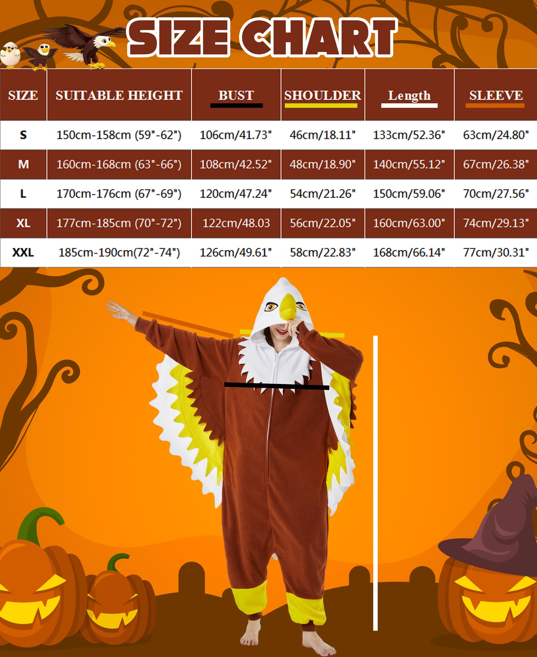 Aquila Un Pezzo Pigiama Animale Calvo Aquila Costumi Indumenti da Notte Natale Halloween Cosplay Costumi di Carnevale per Adulti Donne Uomini, Marrone