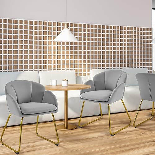 Miniatura 2 de Yaheetech Silla de comedor de terciopelo, sillón en forma de flor con patas doradas, silla lateral tapizada para cocina, comedor, sala de estar,