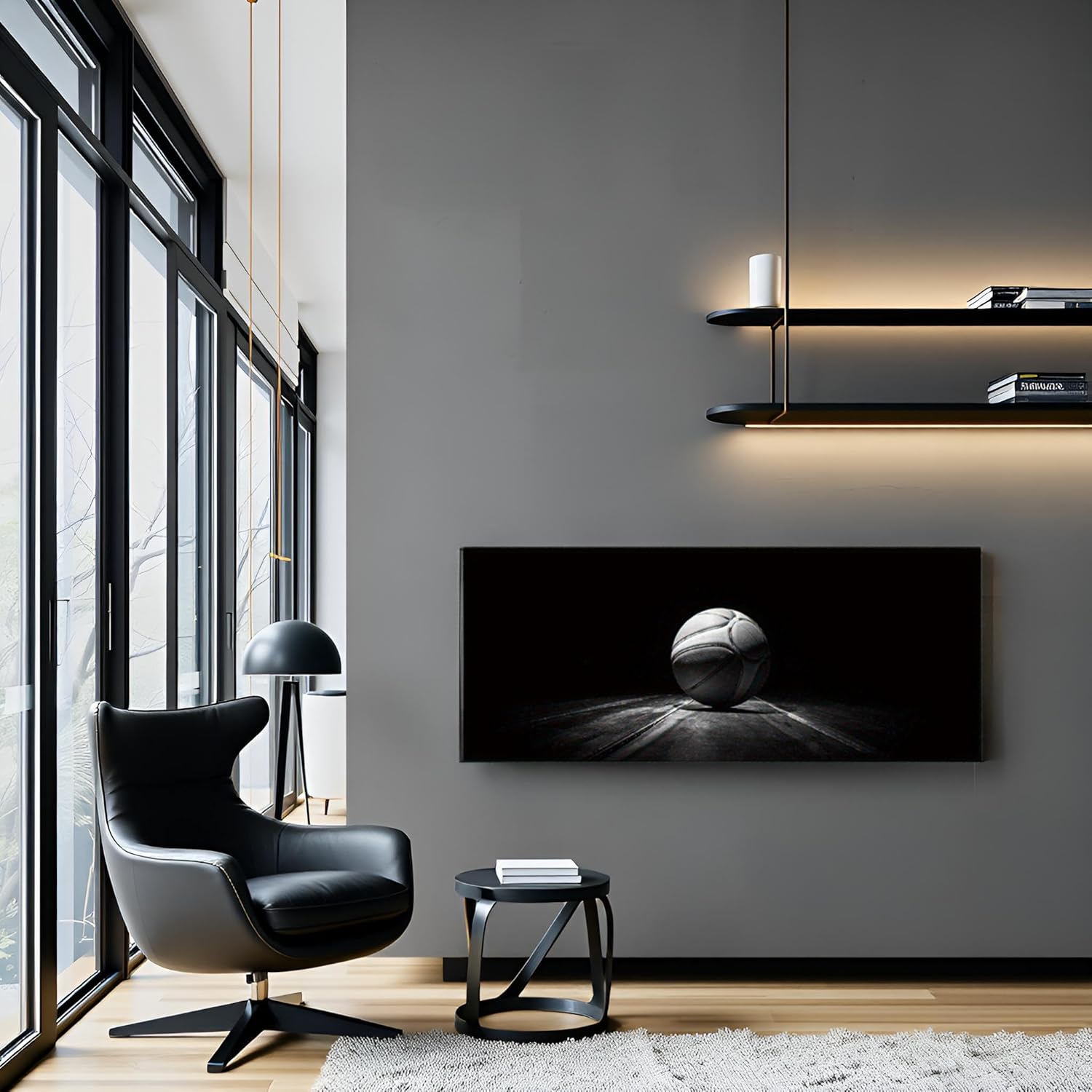 Nachic Wall Basketball Wall Art Canvas Black and White Men Cave Decor Sports Picture Print 20 x 48 inches