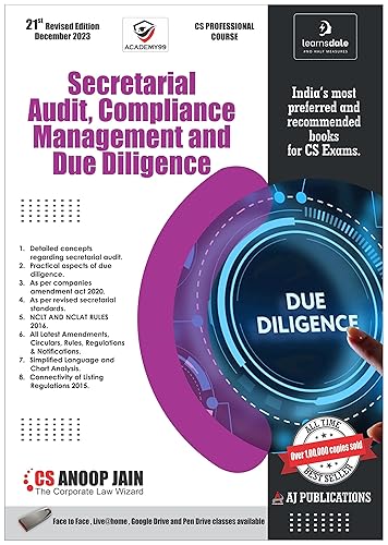 Secretarial Audit, Compliance Management and Due Diligence CS Professional December 2023 Attempt CS Anoop Jain 21st Revised Edition