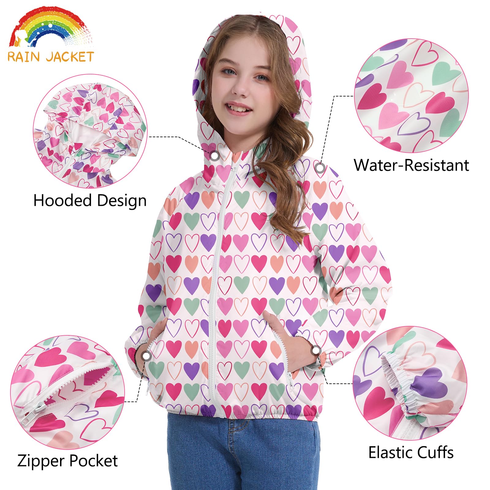 American Trends Chubasquero ligero impermeable para niñas, chaqueta cortavientos, talla 4-10 años