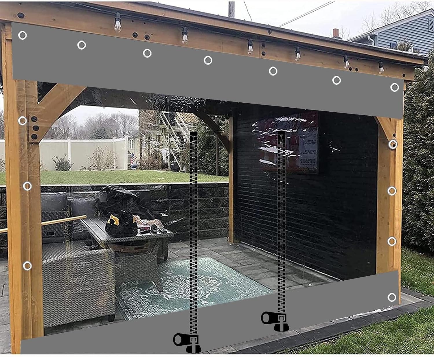 Waterproof Clear Tarp Curtains,Outdoor Pvc Transparent Tarpaulin Side Panels,With Zip,Pergola Patio Porch Gazebo Weatherproof Partition Curtains,With Eyelets,Customizable,L×H-1.2×2m(3.9*6.6ft)