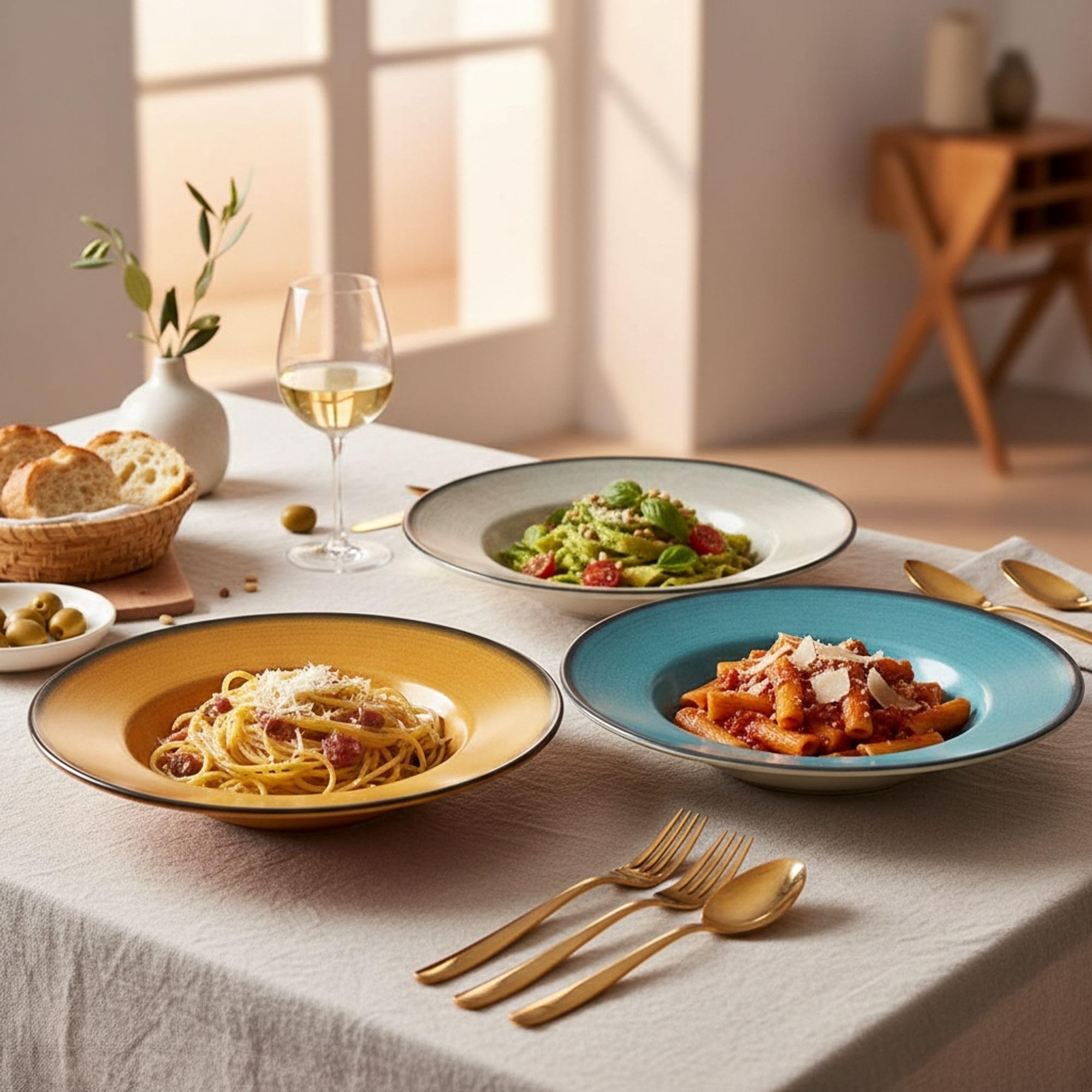 SANTA CLARA | Set de 6 Platos Hondos para Pasta 28 cm Cerámica Stoneware Piamonte, Vajilla para Hogar y Cocina, Ideal para Raciones Generosas, Apto Microondas y Lavavajillas, Resistente
