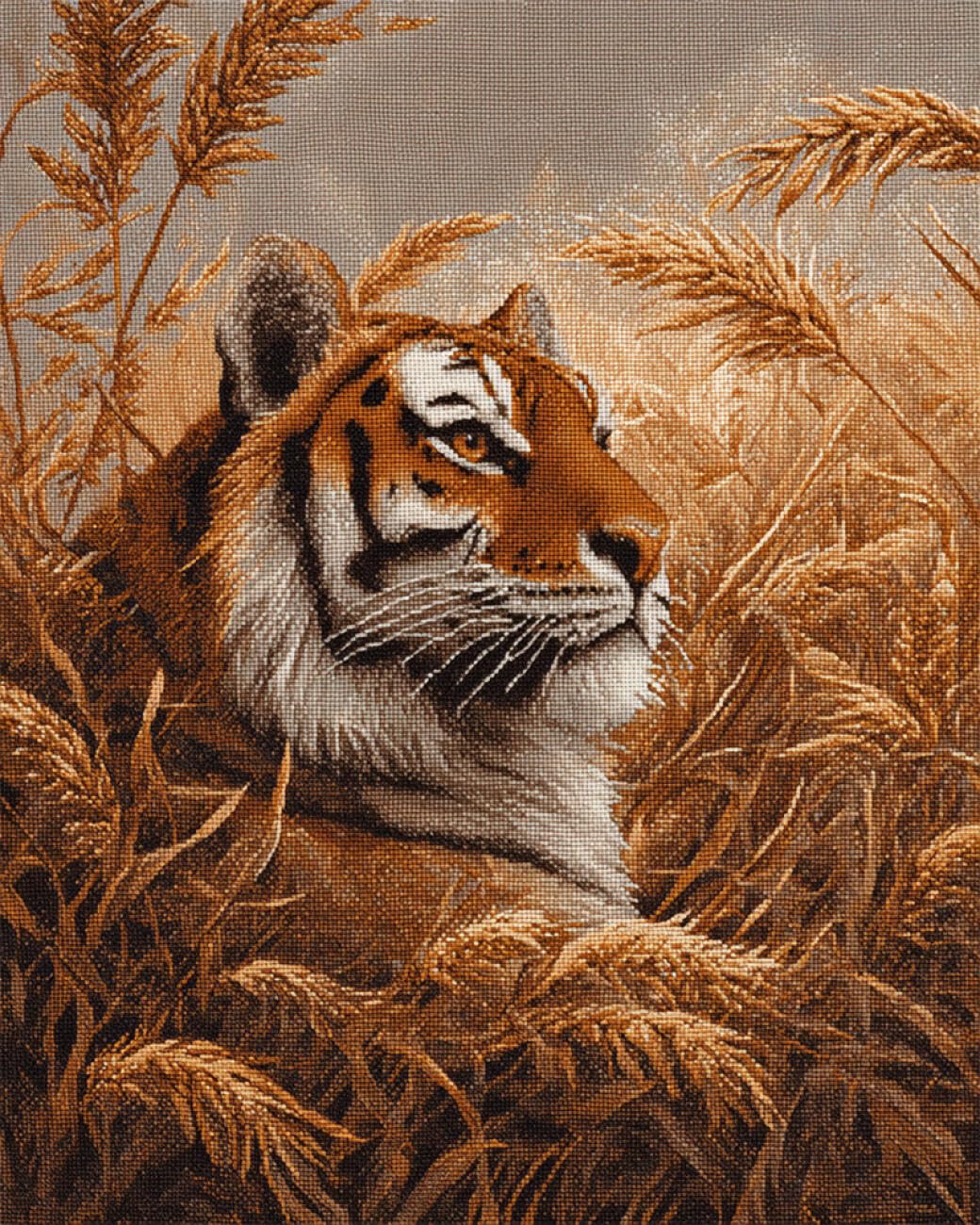 RKFLGEW DIY Bead Embroidery Kits Tiger in The Wheat Field 30x40cm