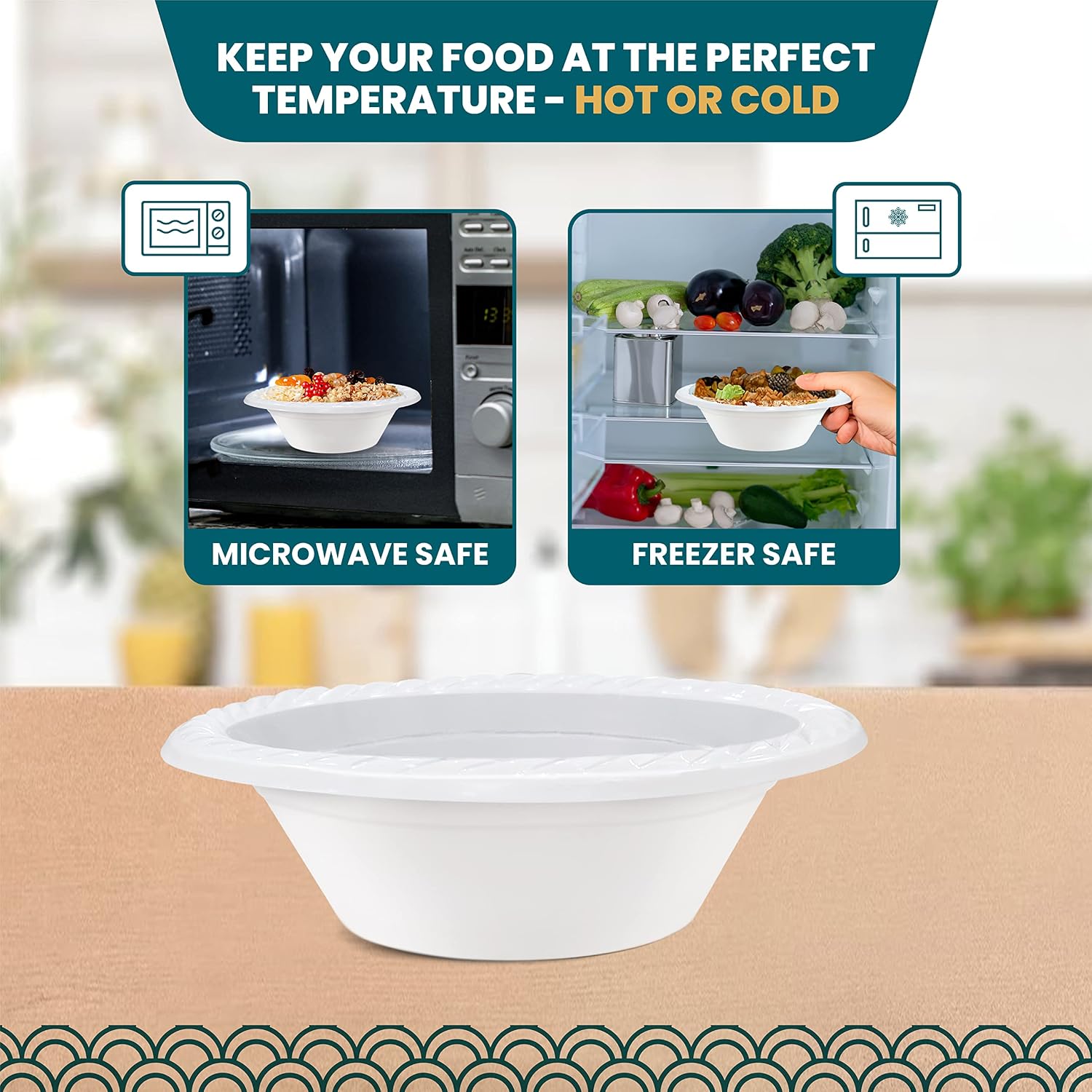 R-kay Plastic Bowls - 100 Count Microwavable Disposable Bowls - Strong Heavy Duty And Sturdy White Plastic Bowls Disposable (12 OZ, 100) image 5