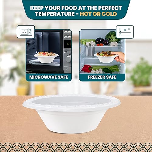 Miniatura 6 de R-kay Cuencos de plástico de 12 onzas  100 cuencos desechables para microondas  Tazones de plástico blanco fuertes y resistentes desechables