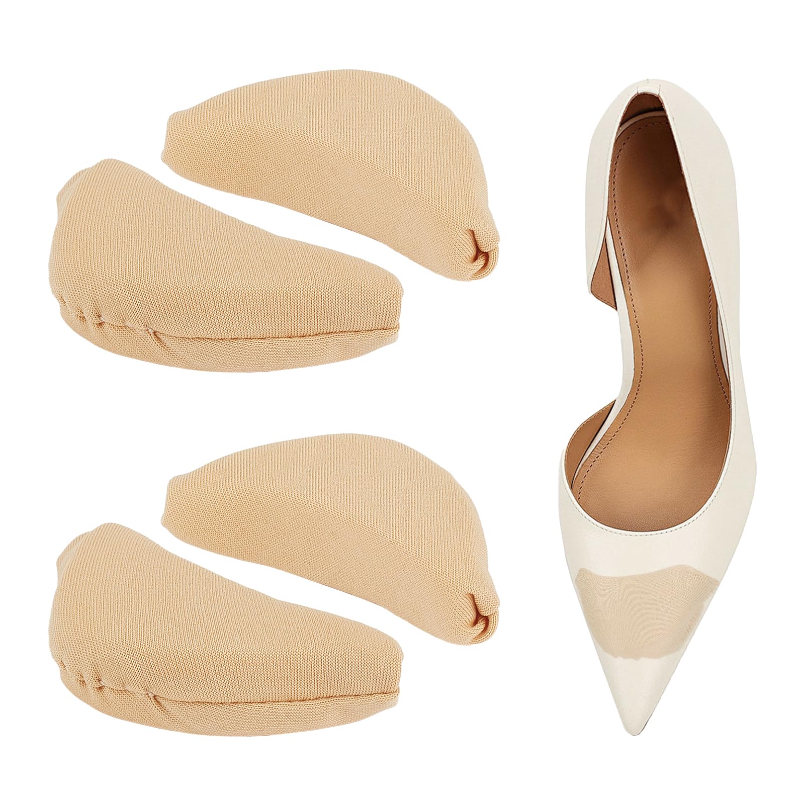 NICENEEDED Toe Inserts for Shoes Too Big, 2 Pairs Shoe Filler Insert for Loose Shoe Toe Cushion Fillers, Reusable Beige Toe Plugs for Women Men