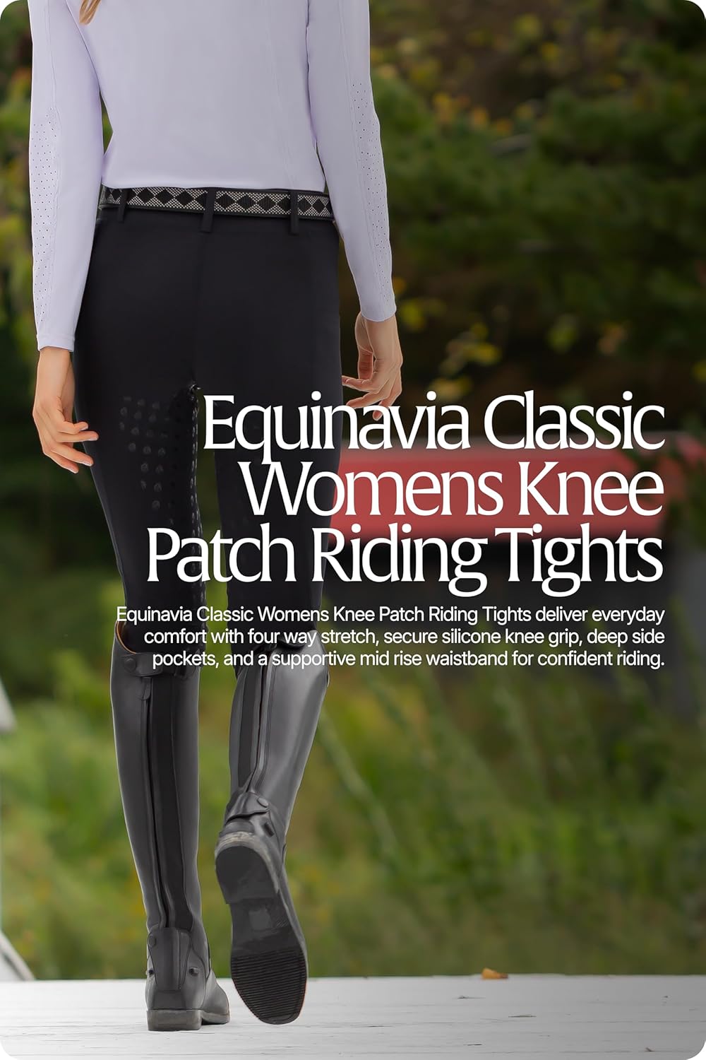 Equinavia Classic Womens Equestrian Silicone Knee Patch Breeches with Phone Pockets | Horse Riding Pants Schooling Tights - Image 6