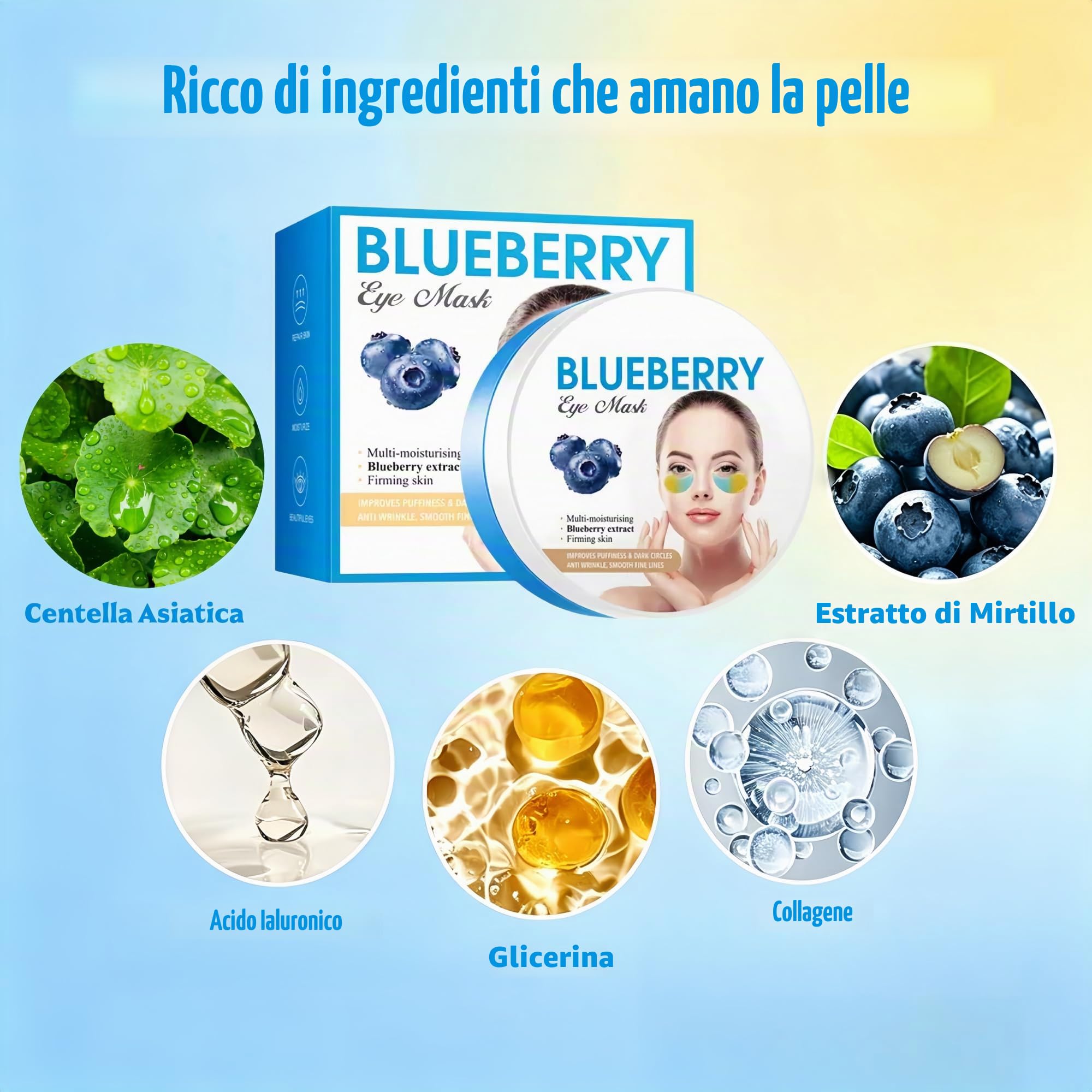 Patch Occhi per Borse e Occhiaie, 60PC Maschera Occhiaies,Maschera Collagene Patch,Eye Patches Essence,Allevia la Stanchezza, Elimina le Borse e Riduce le Rughe