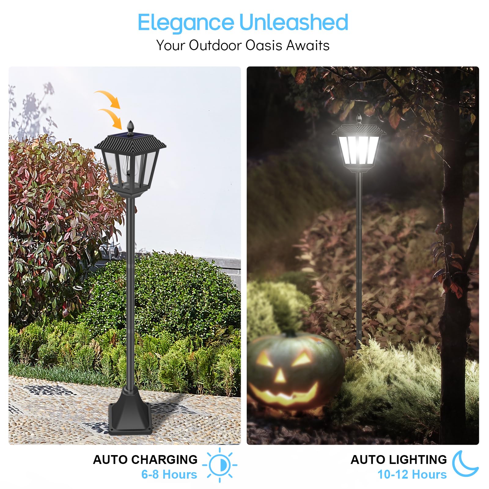Lámpara Solar LED de Exterior 180 cm con Estaca Farol Solar de Jardín Impermeable, Lámpara Solar de Pie para Senderos Terraza Balcón Luz Blanca (1 Pieza)