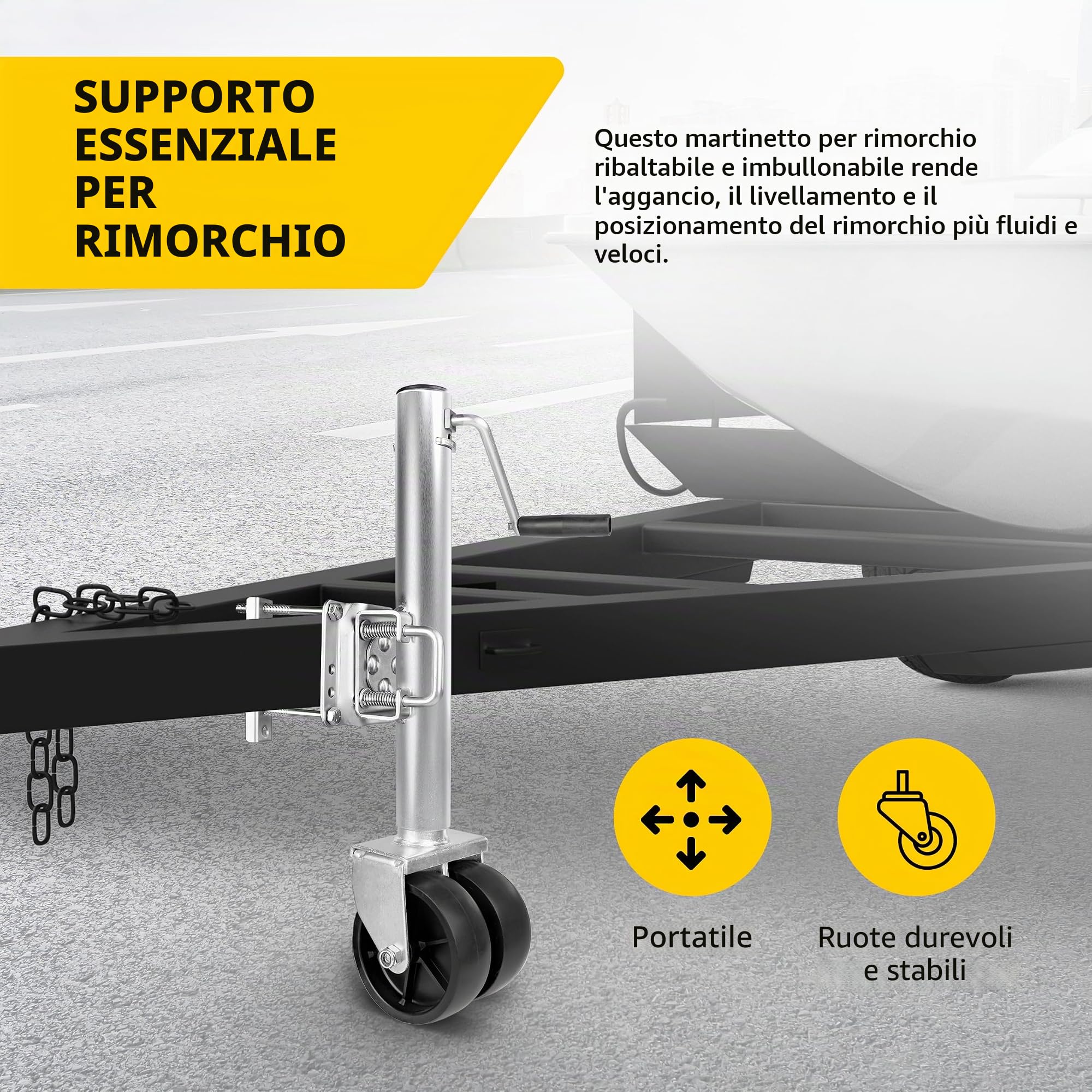 MaxxHaul - 70149 - Cric per rimorchio con Ruote Doppie, da 66,5 cm a 96,5 cm, sollevabile All'Indietro, 680,4 kg. Materiale Zinco, Colore Grigio.